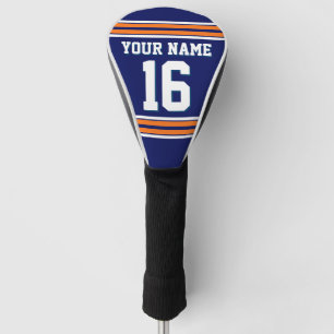 Navy Blue Pumpkin Orange White Sports Jersey Golf Head Cover