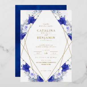 Navy Blue Purple Gold Lettering Geometric Wedding