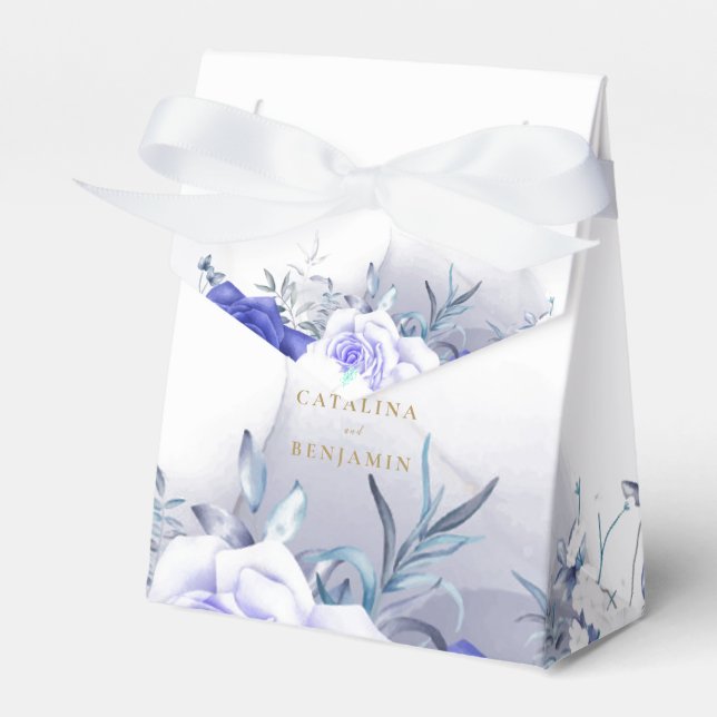 Navy Blue Purple Gold Lettering Wedding  Favour Box (Front Side)