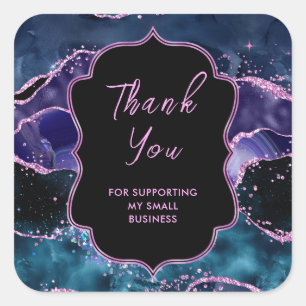 Navy Blue Purple Ocean Agate Business Thank You Square Sticker