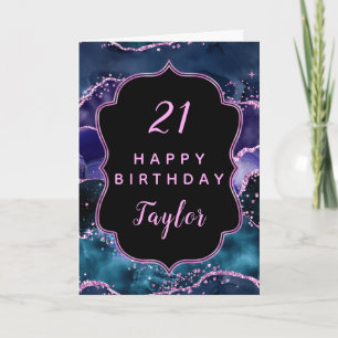 Navy Blue Purple Ocean Agate Happy Birthday Card
