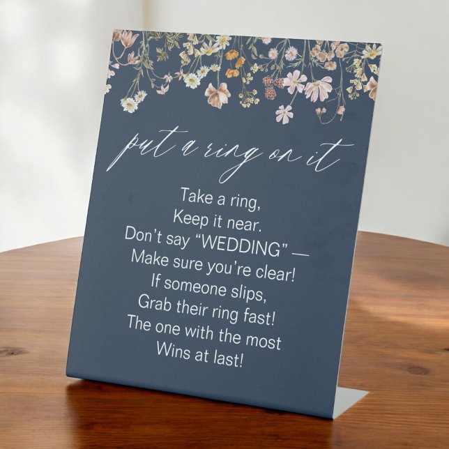 Navy Blue Put a Ring on it Bridal Shower Game Pedestal Sign (Creator Uploaded)