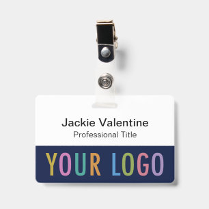 Navy Blue PVC Name Badge with Clip Lanyard or Reel ID Badge