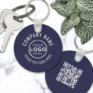 Navy Blue QR Code Company Logo Key Ring