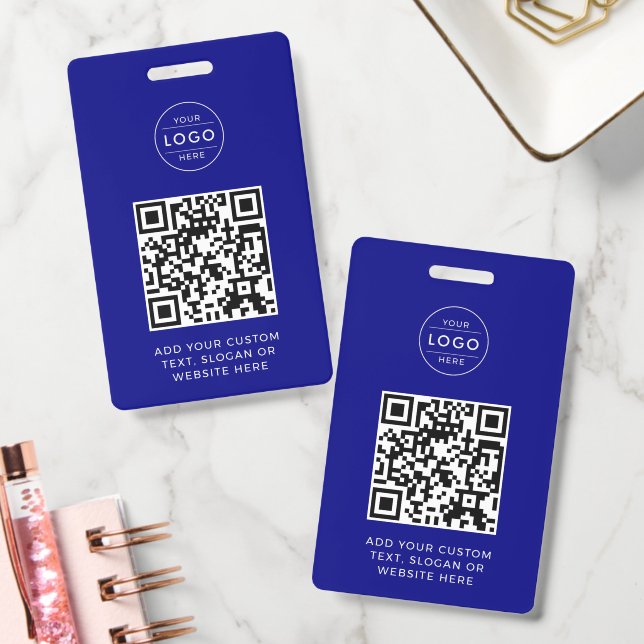 Navy Blue QR Code Custom Company Logo Badge ID Badge (Office)