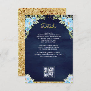 Navy Blue QR Code Gift Registry Baby Shower Enclosure Card