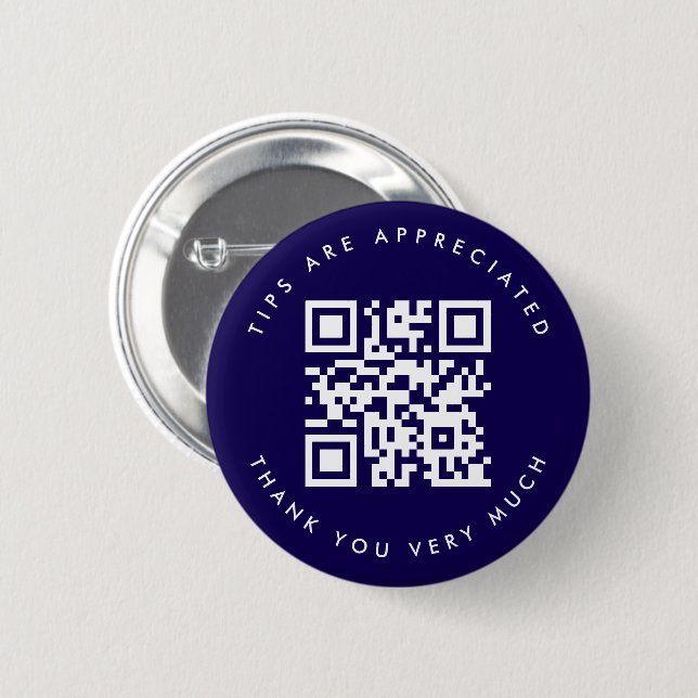 Navy Blue QR Code Tip 6 Cm Round Badge (Front & Back)