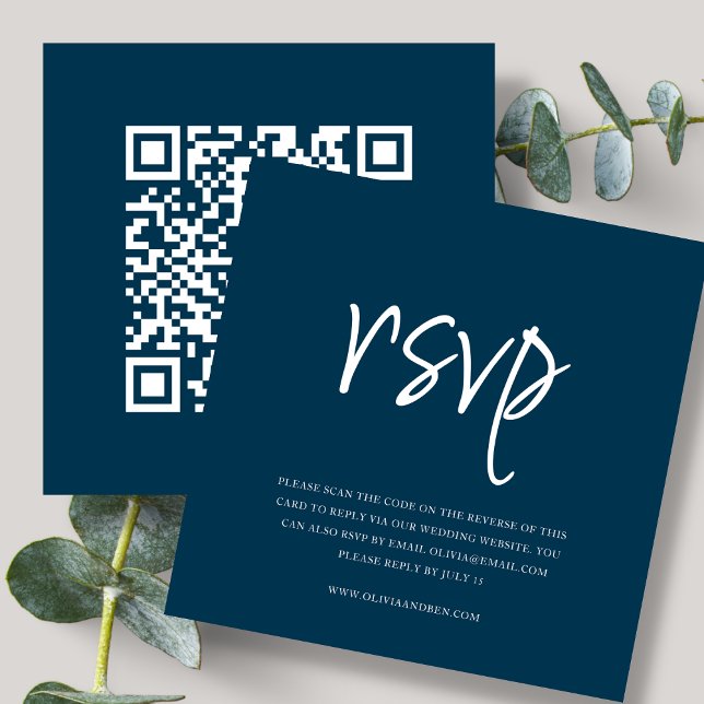 Navy Blue | QR Code | Wedding RSVP Enclosure Card (Creator Uploaded)