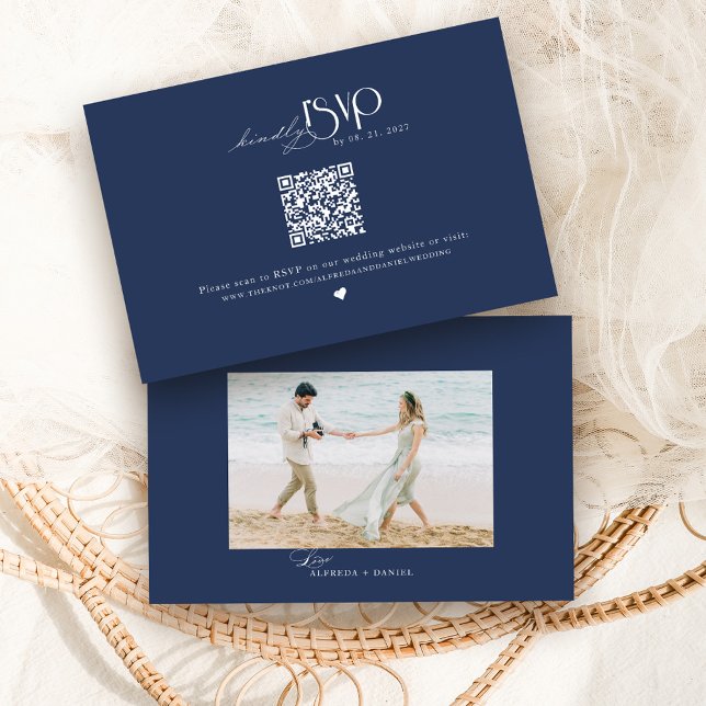 Navy Blue QR Code Wedding Website RSVP Card (Creator Uploaded)