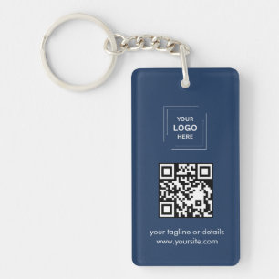 Navy Blue QR Logo Contact Modern Business Design Key Ring