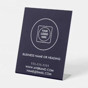 Navy Blue QR Promo Stand for Brand Marketing Pedestal Sign
