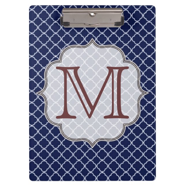 Navy Blue Quarterfoil Latti Monogram Clip Board (Front)