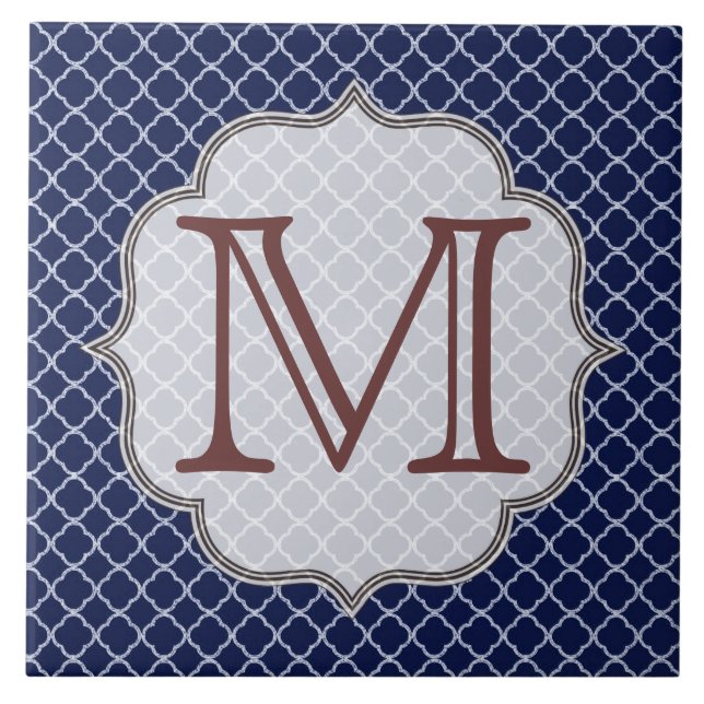 Navy Blue Quarterfoil Latti Monogram Display Tile (Front)