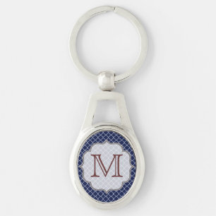 Navy Blue Quarterfoil Latti Monogram Key Chain