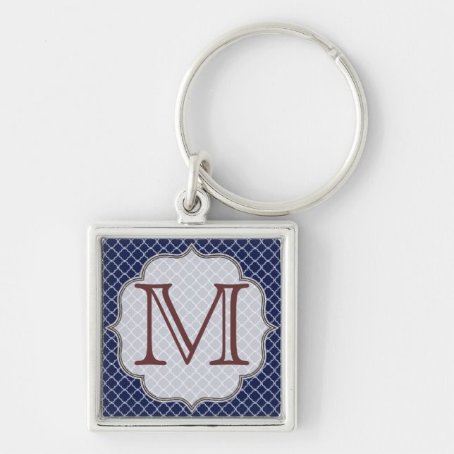 Navy Blue Quarterfoil Latti Monogram Key Chain (Front)