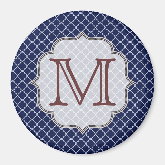 Navy Blue Quarterfoil Monogram Initial Magnet (Front)