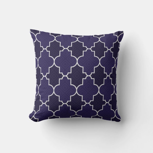 Navy Blue Quatrefoil Geometric Pattern Cushion (Front)