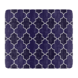 Navy Blue Quatrefoil Geometric Pattern Cutting Board