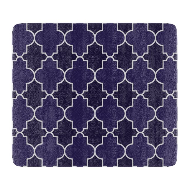 Navy Blue Quatrefoil Geometric Pattern Cutting Board (Front)