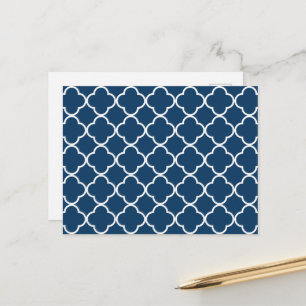 Navy Blue Quatrefoil, Latticework, Trellis Postcard