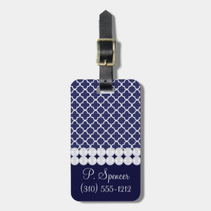 Navy Blue Quatrefoil Luggage Tag