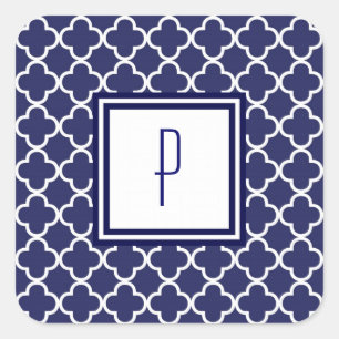 Navy Blue Quatrefoil Monogram Stickers