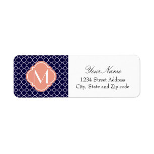 Navy Blue Quatrefoil Pattern with Monogram