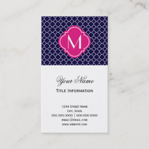 Navy Blue Quatrefoil Pattern with Monogram Business Card
