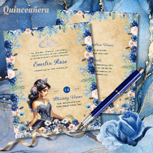 Navy Blue Quinceanera Dress Floral Roses