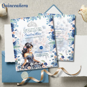 Navy Blue Quinceanera Dress Floral Roses