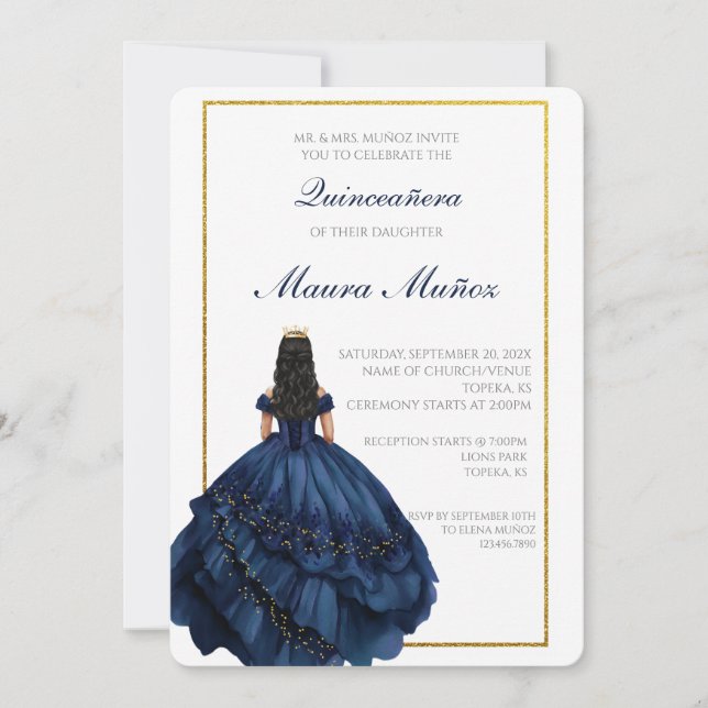 Navy blue quinceañera invitation  (Front)