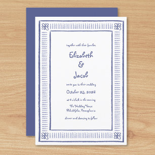 Navy Blue Quirky Playful Hand Drawn Wedding  Invitation