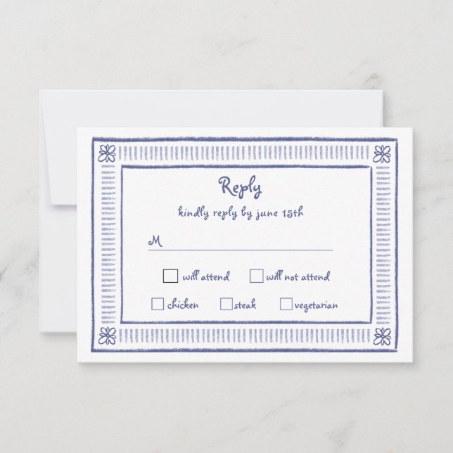 Navy Blue Quirky Playful Hand Drawn Wedding  RSVP Card (Front)