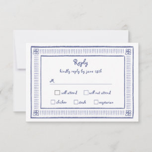 Navy Blue Quirky Playful Hand Drawn Wedding  RSVP Card
