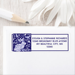 Navy Blue Rabbit Bunny Bird Floral Dedham Delft