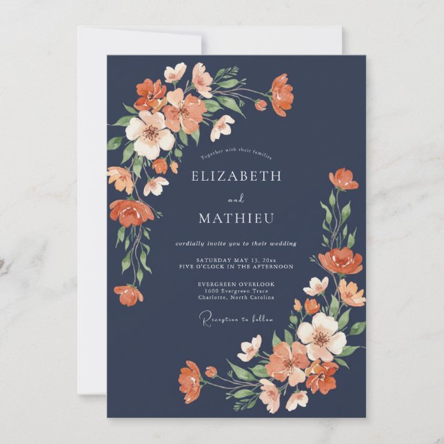Navy Blue Radiant Evening Wedding Invitation (Front)