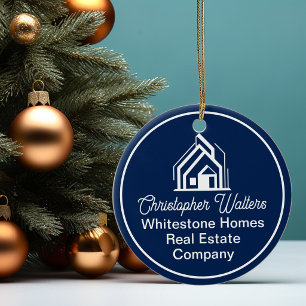 Navy Blue Real Estate Company Chic Custom Realtor Ceramic Tree Decoration