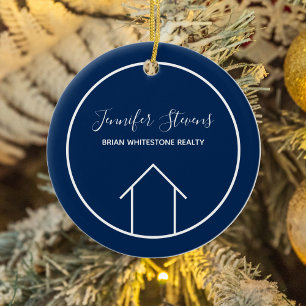Navy Blue Real Estate Company Christmas Ceramic Tree Decoration