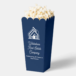 Navy Blue Real Estate Company Custom Popcorn Party Favour Box