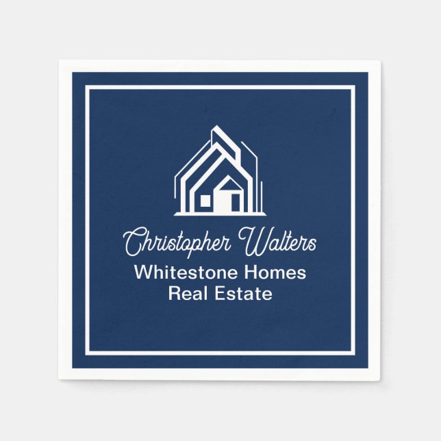 Navy Blue Real Estate Company Custom Realtor Napkin (Front)