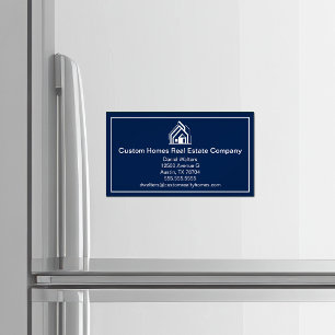 Navy Blue Real Estate Company House Modern Magnetic Business Card