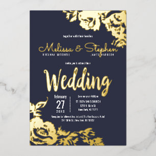 Navy Blue Real Gold Floral Wedding