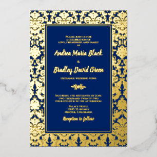 Navy Blue Real Gold Foil Damask Wedding