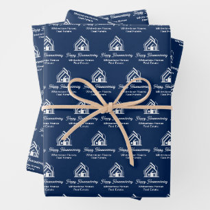 Navy Blue Realtor Custom Real Estate Company Wrapping Paper Sheet