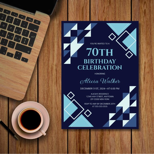 Navy Blue Rectangle Triangle Geometric Birthday  Invitation (Creator Uploaded)