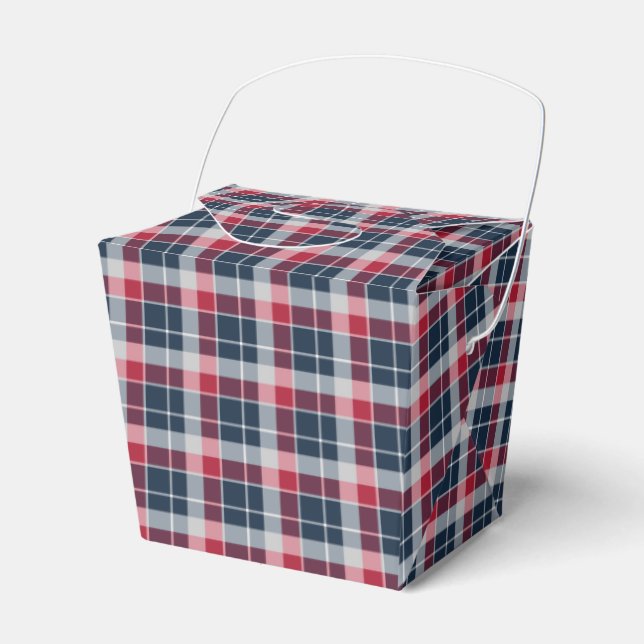 Navy Blue, Red and Grey Sporty Plaid Favour Box (Front Side)