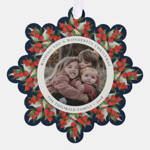 Navy Blue Red Berries+Greenery Christmas Paper Tree Decoration Card