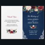 Navy Blue Red Blush Floral Folded Wedding Program<br><div class="desc">Create the perfect wedding program with this "Burgundy Blush Floral Lace Navy Blue Look" template. This high-quality design is easy to customise to be uniquely yours! (1) Note that the cards arrive flat, and you'll need to Fold Down the Middle to convert them to folded papers. (2) For further customisation,...</div>