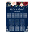 Navy Blue Red Blush Floral Wedding Seating Chart