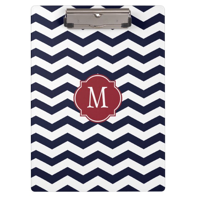 Navy Blue & Red Chevron Monogram Clipboard (Front)